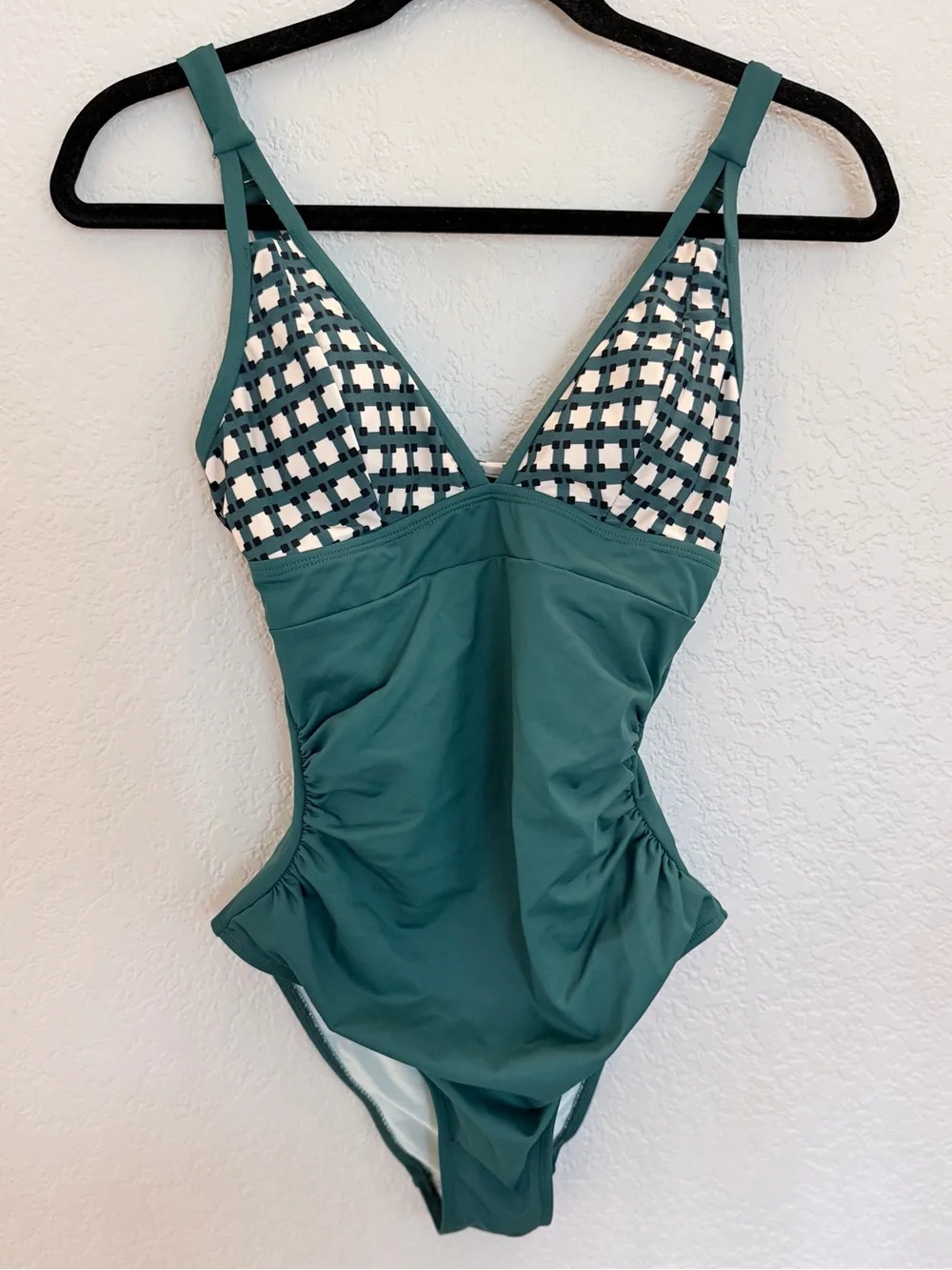 Cupshe Green Checkered Print Ruched One Piece Swimsuit Small